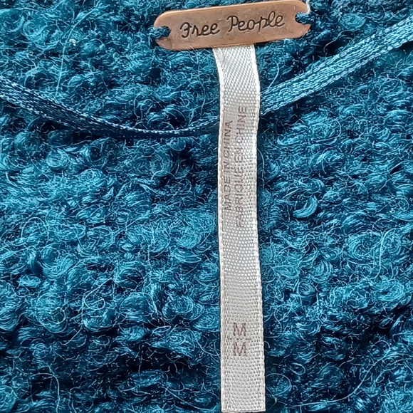 Free People Womens Alpaca Blend Sweater Oversized Soft Fuzzy Teal Long Sleeve - Picture 7 of 16